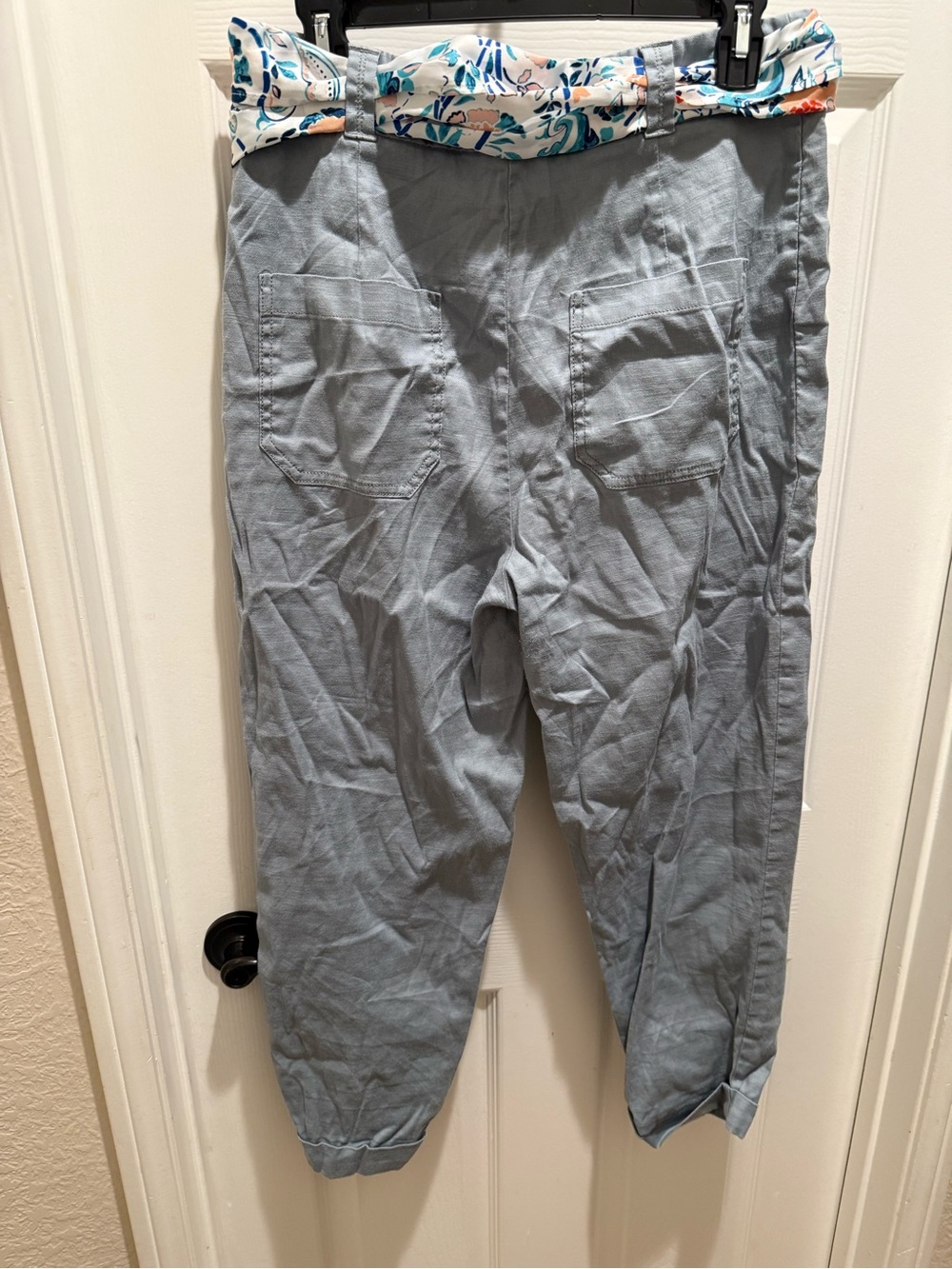 Anthropologie by Ett: TwaNias Light Blue High-Rise Ankle Pants with Printed Sash - Picture 5 of 8
